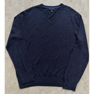Banana Republic Sweater Mens Large Navy Blue Luxury Blend Silk Cashmere Pullover